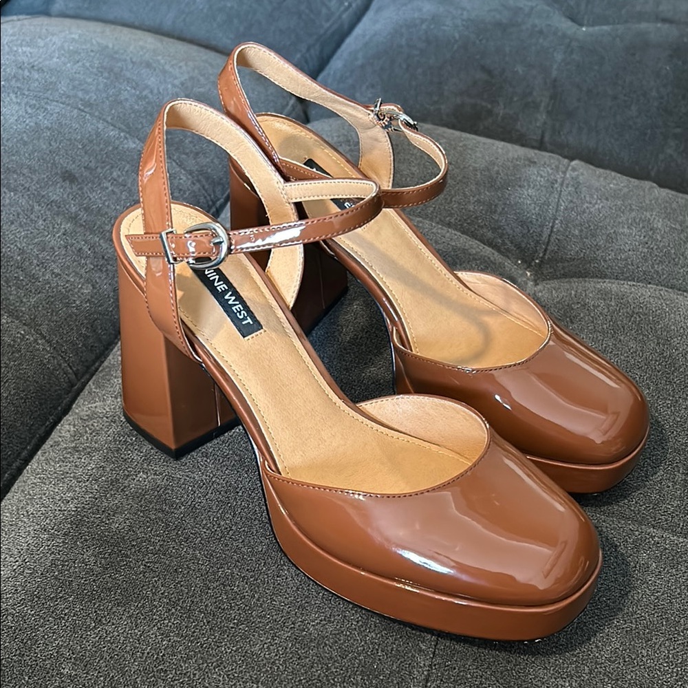 Nine West Brown Chunky Block Heels